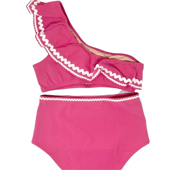 J. Crew One Shoulder High Waisted Rickrack Bikini in Sweet Briar Size Small NWT - Picture 7 of 7